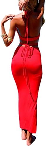 LookbookStore Women's Summer Fashion Sexy Keyhole Halter 2 Pieces Long Dress, Red US 6