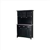 Home Styles Furniture 3 Drawer Large Black Wood Buffet with Stainless Steel Top and 2-Door Hutch