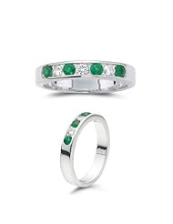 0.15 Cts Diamond & 0.25 Cts Natural Emerald Stackable Band in 14K White Gold