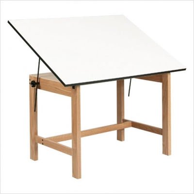 Titan Natural Finish Oak Office Height Drafting Table Top Size 36 x 48