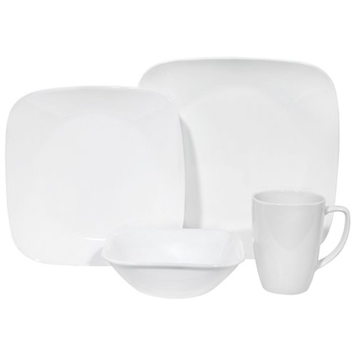 Corelle Square 16-Piece Dinnerware Set, Service for 4, Pure White