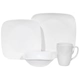 Corelle Square 16-Piece Dinnerware Set, Service for 4, Pure White ~ Corelle