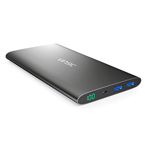 Power Bank, VinsicÂ® 12000mAh Ultra Slim Power Bank, Dual SMART USB Port 5V/2.4A External Mobile Battery Charger Pack for iPhone 6 Plus/6S/6/5S/5/4S, iPad, Samsung Galaxy, Cell Phones, Tablets.