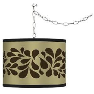 Swag Style Brown Splash on Tan Shade Plug-In Chandelier