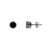 Eve's Addiction Sterling Silver Black Onyx Crown Set Stud Earrings