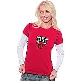 Majestic Threads Chicago Bulls Women's Double Layer Thermal Long Sleeve T-Shirt W/ Swarovski Crystals Medium