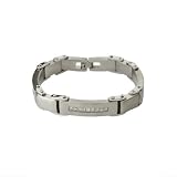 Mens Stainless Steel Brushed Link Bracelet w/ Cubic Zirconia Accents, 9"