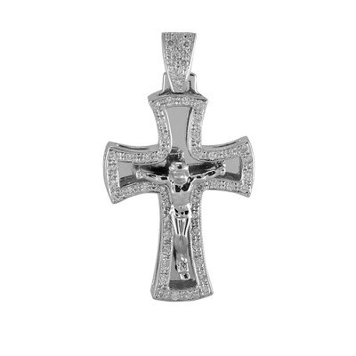 14K White gold Men's cross pendant. 0.60 Ctw.