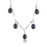 Sterling Silver Drop Necklace with Black Pearls