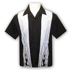 Flames Embroidered Panel Biker / Hot Rod Shirt