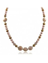 14K dyed pink and chocolate freshwater cultured pearl and Murano bead necklace, 18"