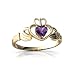 14K Yellow Gold Heart Genuine Amethyst Celtic Claddagh Ring Size 9