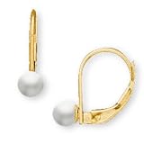 14K Yellow Gold Children's Pearl Drop Lever back Pierced Earrings (Pair)