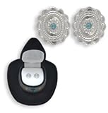 Western Crystal CONCH w/ AQUA FLOWER EARRINGS in Black Cowboy Hat Gift Box