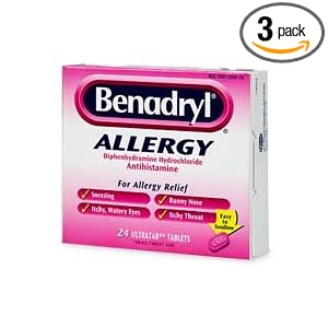 Benadryl Allergy, Diphenhydramine Hydrochloride Antihistamine, Ultratab Tablets - 24 count (Pack of 3) by Benadryl