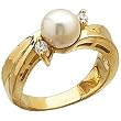 14Kt Yellow Gold Precious Pearl and Icy Diamond Ring