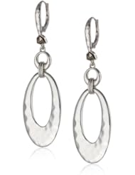 Judith Jack "Linked In" Sterling Silver Hammered Elongated Oval Drop Earrings