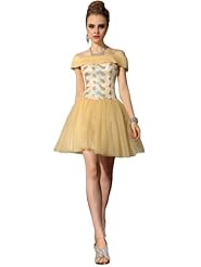 Girls Floral Print Off the Shoulder Sheer Short Organza Bateau Neck Prom Dress 