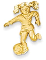 Genuine IceCarats Designer Jewelry Gift 14K Solid Satin Diamond-Cut Open-Backed Girl Soccer Player Charm
