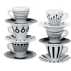 BODUM Set of 6 Espresso Black Patterned Cups and Saucers
