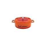 New Lacuisine 12 Inch Orange Cast Aluminum Oval Casserole Dish With Cover Stainless Steel Top Knob