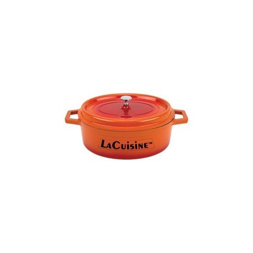 new lacuisine 12 inch orange cast aluminum oval casserole dish with cover stainless steel top knob