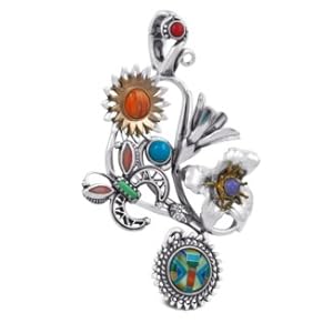 Southwest Spirit Native American Designer Mixed Metal Multi-Gemstone Collaborative Pendant Enhancer