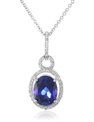 Sterling Silver Oval Diamond Pendant Necklace, 18"