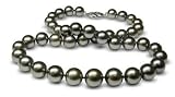10 x 11mm natural Black Green round Tahitian south sea cultured pearl necklace 17