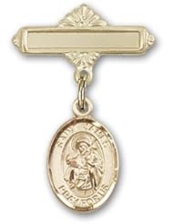 14K Gold Baby Badge with St. James the Greater Charm and Polished Badge Pin