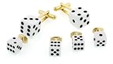Yellow Gold Plated White Dice Cufflinks And Shirt Studs Formal Set Wit...