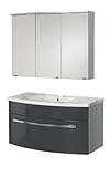 Ambientehome 54067 Waschplatz-Set Kasai alufarben, hochglanz bestehend aus Spiegelschrank, anthrazit