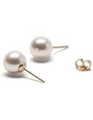 HinsonGayle AAA Gem Collection 8.0-8.5mm White Cultured Pearl Stud Earrings (Solid 14K Yellow Gold)