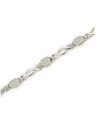 10K White Gold Oval Opal and Diamond Bracelet