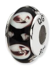 Sterling Silver Black And Purple Floral Hand-blown Glass Charm