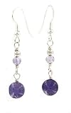 Amethyst stone bead earring SIlver plated hook 1.5