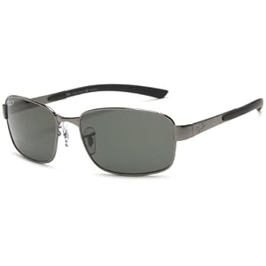 Ray-Ban RB3413P Rectangular Polarized Sunglasses,Gunmetal Frame Green Lens,59 mm