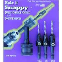 Click here to buy QUICK CHANGE CHUCK AND 3 PC COUNTERSINK DRILL BIT SET BY SNAPPY by Snappy Tools.