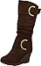 Top Moda Womens Pure-65 Mid Calf Round Toe Slouched Wedge Heel Boots