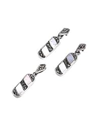 Sterling Silver Mother of Pearl Fancy Striped Vintage Style Earring Pendant Set