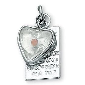 Sterling Silver Heart and Bible Verse Plaque with Mustard Seed and 18-inch Chain - Small