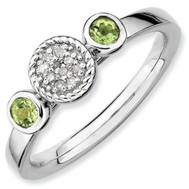 Genuine IceCarats Designer Jewelry Gift Size 7.00 Sterling Silver Stackable Expressions Db Round Peridot & Dia. Ring In Sterling Silver.