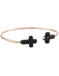 Jules Smith Rose Gold Colored Cross Black Cuff Bracelet, 2.5"