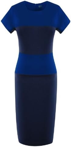 ARTEMISES Women Short Sleeves Striped Patchwork Slim Dress (XL, Blue)
