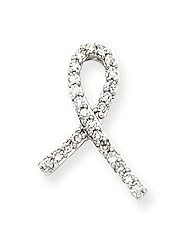 Genuine 14K WG Breast Cancer Awareness Diamond Slide. 100% Satisfaction Guaranteed.