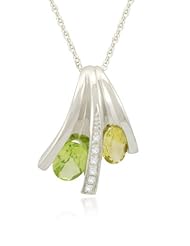 Sterling Silver Peridot Lemon-Quartz Diamond Pendant Necklace (0.04 cttw, I-J Color, I2-I3 Clarity), 18"