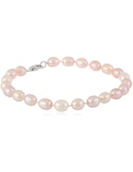 Sterling Silver 8-9mm Pink Freshwater Cultured Rice Pearl Bracelet 7.5"