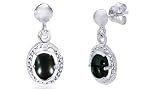 Oval Cut Hematite Drop Earrings Sterling Silver