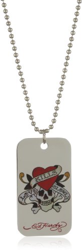 Ed Hardy Love Kills Slowly Base Metal Color Print Dog Tag, 24