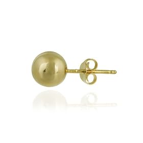 18K Gold over Sterling Silver 8mm Polished Bead men's Stud Earring